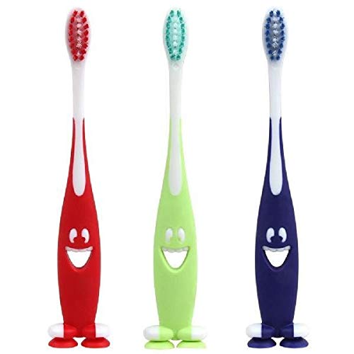 3pcs/Set Smiley Face Soft Toothbrush Cute Design with Feet Suction Stand (Color : Silver)