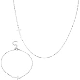 Mikovivi Cross Necklace and Bracelet Set for Women, Dainty Cross Pendant Necklace Cross Charm Chain Necklace Trendy Faith Jewelry Religious Minimalist Gift for Women (Silver)
