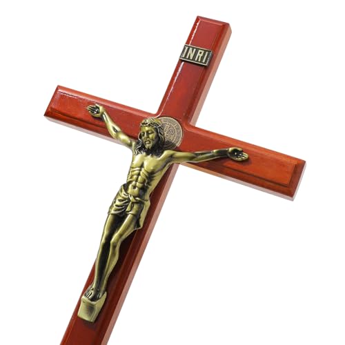 KOMI 15 Inch Large Crucifix Wall Cross for Home Decor Handmade Wooden Cross Jesus Crucifix Wall Hanging Decor Catholic Religious Gifts for Men Women