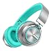 Wireless Headphones 20 Hrs w/Romantic LED Light, HiFi Stereo Picun Bluetooth 5.0 Headphones Over Ear w/Deep Bass/HD Mic/Bag, Protein Earpads, Foldable, TF Card/Wired Mode for PC Cellphone (Grey/Mint)