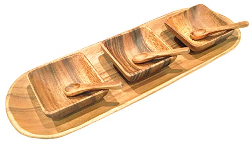 Acaciaware Acacia Wood 4-inch by 1.5-inch Square Dipping and Nut Bowls, Sushi Soy Sauce Set of 4