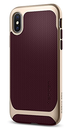 Spigen Neo Hybrid iPhone X Case herringbone with Flexible Inner Protection and Reinforced Hard Bumper Frame for Apple iPhone X (2017) - Burgundy & Champagne Gold