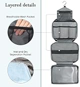 Maliton Hanging Toiletry Bag Large Waterproof Foldable Travel Grey view 8