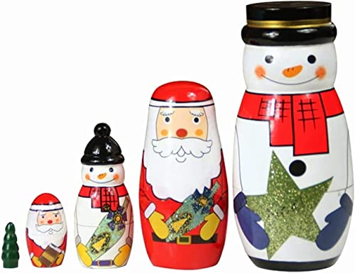 OUFEIJIA Stacking Dolls Nesting Dolls 5 Piece with Santa Claus Christmas Tree Christmas Stacking Dolls Snowman Stacking Dolls Home Decoration