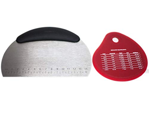 HUJI Stainless Steel Dough Scraper Pastry Cutter Chopper and Silicone Bowl Scraper with measurements