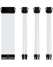 upHere Sleeve Extension Power Supply Cable Kit, Power Supply with Extra-Sleeved 24-PIN 6-PIN 4+4 PIN-White,NSC30WT