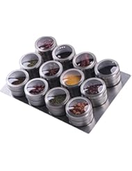 Sanvcomy 12 Magnetic Spice Jar Containers - Wall Mounted Stainless Steel Base - Easy to Install