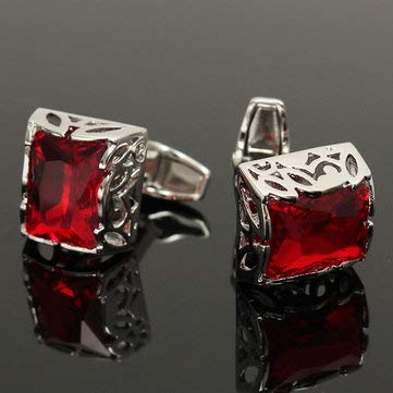 Arts Crafts Sewing Needlework Tools Accessories - Men Square Red Crystal Cufflinks Wedding Party Gift Suit Shirt Silver Sleeve Nail - one pair of cufflinks
