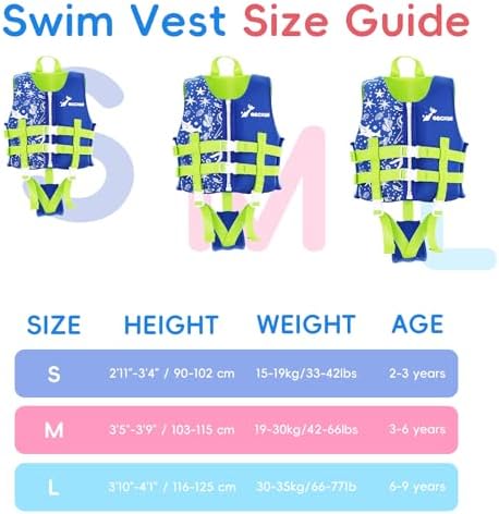 Schwimmweste Kinder - Schwimmhilfe für Jungen und Mädchen mit verstellbaren Schnallen & Doppelte Sicherheitsgurten, TÜV geprüfte, Kinder Schwimmweste Neopren 2-3 Jahre, 15-19 kg