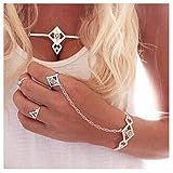 Olbye Crystal Finger Ring Bracelet Boho Silver