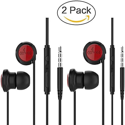 In Ear Headphones, Noise Cancelling Wired Earbuds In Ear Earphones with Microphone and Volume Control for iPhone, iPod, Samsung, Tablets, Mp3 players and Related Devices with 3.5 mm Jack (2 pack)