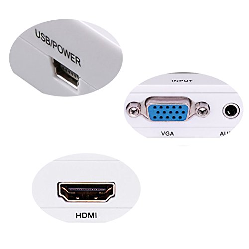 VGA to HDMI, 1080P VGA and Audio to Video Converter Box Adapter for HDTVs, Monitors/Displays, Laptop Desktop Computer (white1) (VGA to HDMI)