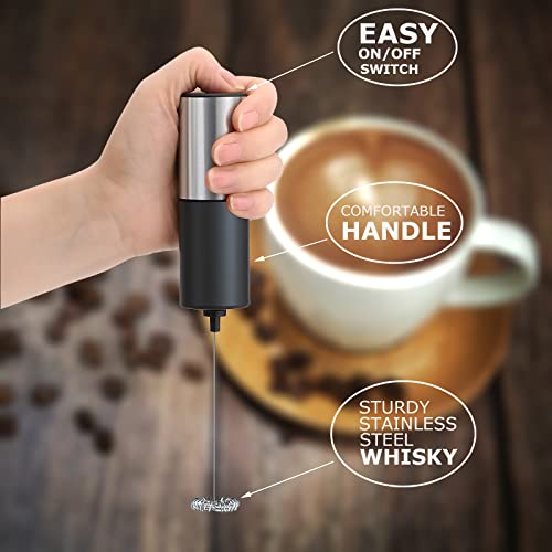 BASANIE Milk frother for coffee, lattes ,Whisk drink mixer, Mini foamer for Cappuccino, Frappe, Matcha, Hot Chocolate. Battery operated stainless foam maker handheld eletric frothers