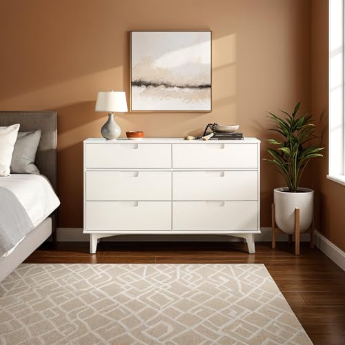 Walker Edison Sloane 6-Drawer Groove Handle Solid Wood Dresser, 52 Inch, White