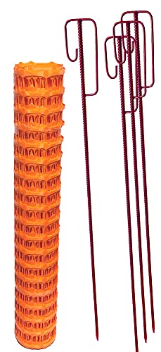 UvV-Shop (ES-Team Consult GmbH) Set 4 Absperrhalter und 10 Meter Fangzaun, Absperrnetz, Maschenzaun, Bauzaun auf Rolle Kunststoff extrem Reissfest, 150 gr qm