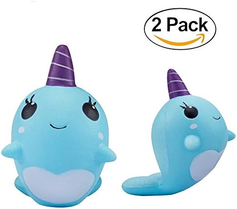 Squishy Slow Rising Squeeze Whale Bioamy 2 Pack Soft Cartoon Jumbo Squishies Decompression Toys 9CM Phone Straps Ballchains FiSaingace Fidget Toys(blue)