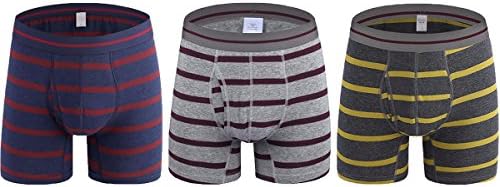 Earlish Men's Boxer Brief Underwear Cotton Soft Open Fly Modal Striped 3 Pack, Pack1, TagsizeM=USsizeS