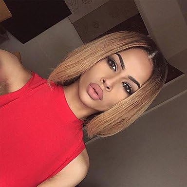 T1B/4/27 Blonde Ombre 130% Real Short Silky Straight Malaysian Virgin Human Hair Glueless Lace Front Wigs Dark Roots With Baby Hair
