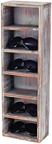 MyGift 6-Slot Rustic Torched Wood Wall Mounted Vertical Storage Sunglasses Display Case Stand
