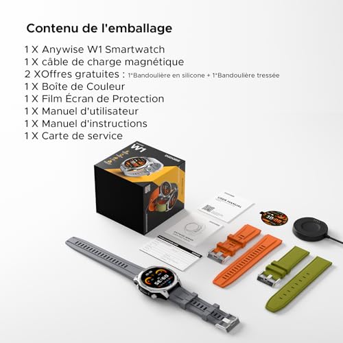 DOOGEEEco ANYWISEW1, Reloj Inteligente Militar para Hombre, GPS de Doble Banda 5ATM, Compatible con Android y iPhone, Pantalla AMOLED de 1,43", más de 170 Modos Deportivos