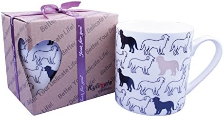 12OZ White Ceramic Coffee Mugs by Kylimate Ceramics, Novelty Golden Cute Animal Pattern, Nice Gift Package with a Greeting Card Contained, Pack of 1, 2, 4 for Different Choice (Dog)
