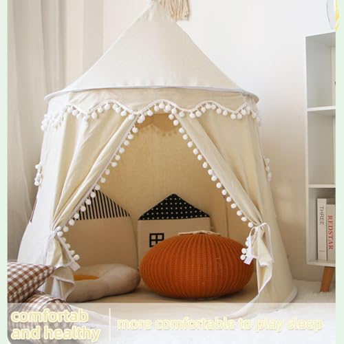 Kids Teepee Tent, Natural Canvas Playhouse with Fringe, Washable Fabric, Tipi Sleepover Tent, Includes Carry Storage Bag, Perfect for Indoor and Outdoor Fun (Khaki)