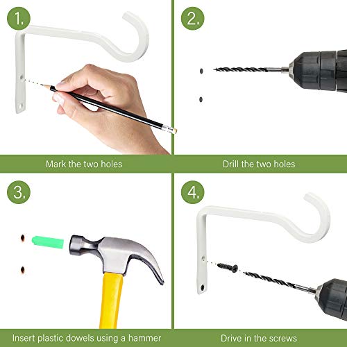 LotFancy Wall Hook Hanging Plant Bracket, 6 and 1.6 inch, 4 Pack Metal Hanger for Baskets, Lantern, Bird Feeders, Indoor Outdoor Home Décor, White and Black