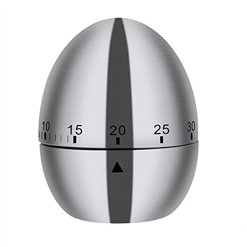 Cikonielf Kitchen Timer, Mechanical Stainless Steel Alarm Egg Timer Boild Egg Shape Cooking Tool Countdown Timer Household Kitchen Accessories Sliver