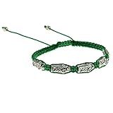 San Judas Saint St Jude the Apostle 5 Silver Tone Metal Charms Adjustable Green Cord Catholic Bracelet