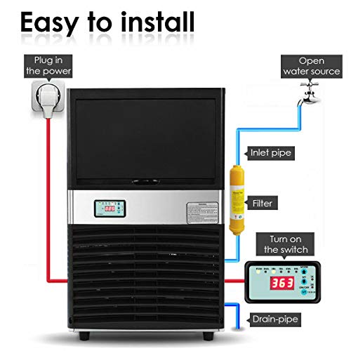 COSTWAY Commercial Ice Maker, 100LB/24H Stainless Steel Portable