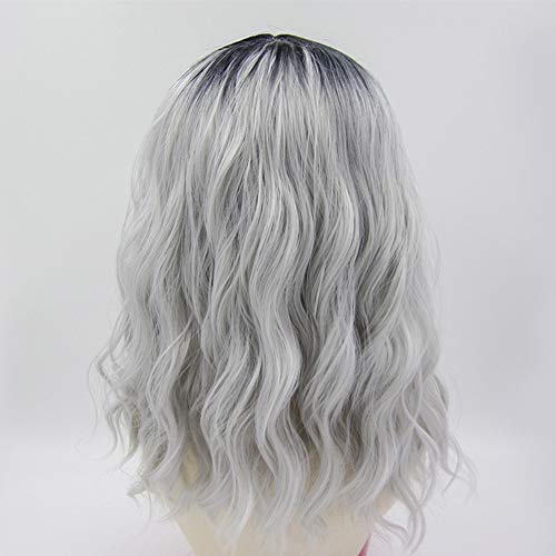 ZM Ombre Silver Wavy Short Wig Curly Wavy Shoulder Length Bob Synthetic Cosplay Wig for Women's Wigs T1B-Silver