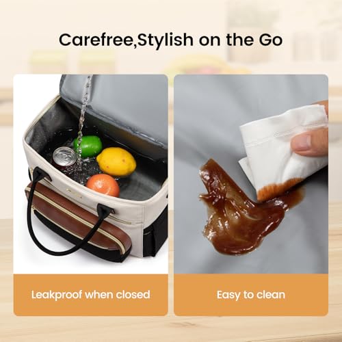 LOVEVOOK Insulated Lunch Bag Women,Wide Opening Adult Lunch Box Women with Cup Holder,Large Leakproof Cooler Bag for Work Picnic Beach Family College Mom,Lunch Teacher Tote Bag for Gift
