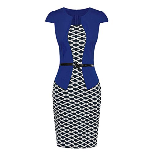 Birdfly Office Women's Plaid Patchwork Pencil Skirts Formal Working Dress with Three Quarter Sleeve Plus Size 2L 3L DarkBlue(93) Shortsleeve,2XL …