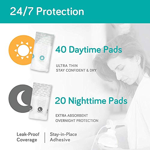 Nanobébé Disposable Nursing Pads – 40 Days and 20 Nights Ultra Thin & Extra Absorbent Vented Leak Proof Nursing Essentials, Individually Wrapped (60 Count)