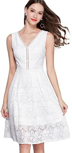 VEIIASR Women's Vogue Lace V-Neck Chic Cocktail Party Sleeveless Dress