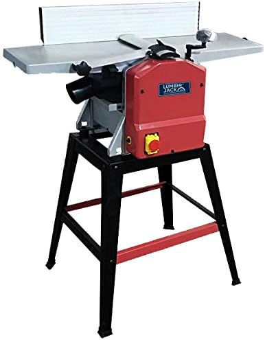 LUMBER JACK 10 x 5 Inch Planer Thicknesser with HSS Twin Blades, Dust Chute, & Legstand for Woodworking, Red, 10 inch