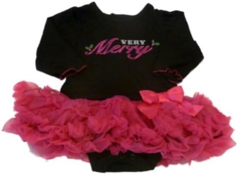 Baby Glam Infant Girls Onesie Christmas Creeper Black Pink Tulle Skirt Dress 3m