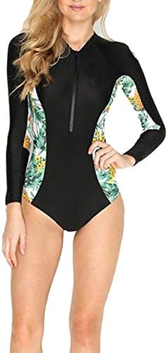 XIONGMEI Women's Zip Front Floral Printed Rash Guards Long Sleeve One Piece Swimsuit Swimwear Surfing Bathing Suits(2060Floral,M)