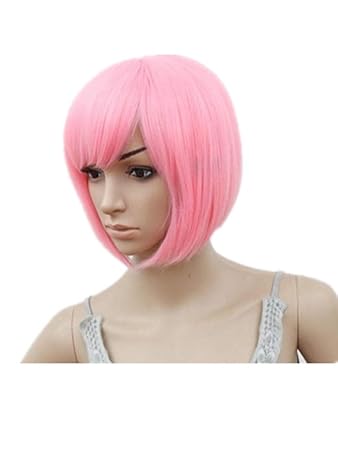 Amazon Com Wig Oblique Fringe Bangs Short Wavy Wigs Pink Purple