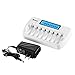 BONAI 8 Bay Smart LCD Battery Charger for AA AAA NiMH NiCD Rechargeable Batteries with Discharge Function and AC Wall Adapter