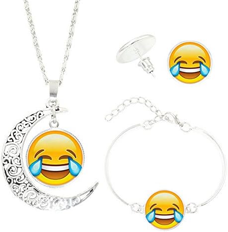 RUISTENG Emoji Jewelry Expression Set Charms Earrings Bracelet And Necklace (Laugh to tears)