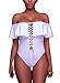 EVALESS Women's Lace Up Front Monokini Ruffle Off The Shoulder Push Up One Piece Bathing Suits Swimsuits Large White