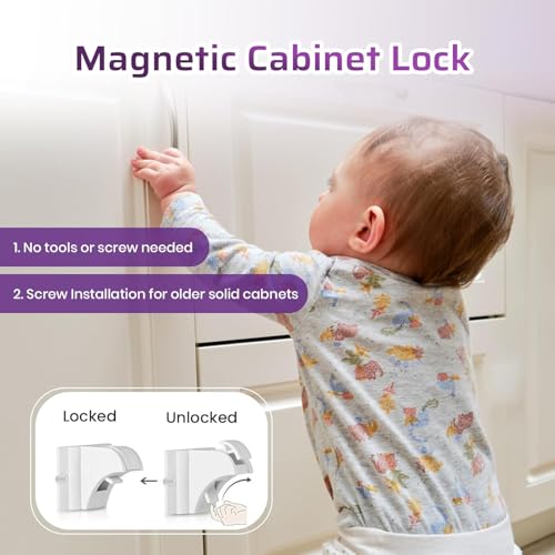 LBOYLOVE® Magnetic Cupboard Locks for Children (8-Locks + 2 Key) - Child Locks for Kitchen Cupboards - Adhesive Magnet Baby Safety Proof Locks for Cabinets and Drawers, Including Screws