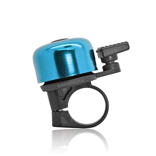 Grenhaven Bicycle Bell, Small Aluminium Road and Mountain Bike Bell, Loud Sound, Bike Horn For Scooter, MTB, BMX for Handlebars with Diameter 0.78-0.94 Inches for Kids, Adults, Blue