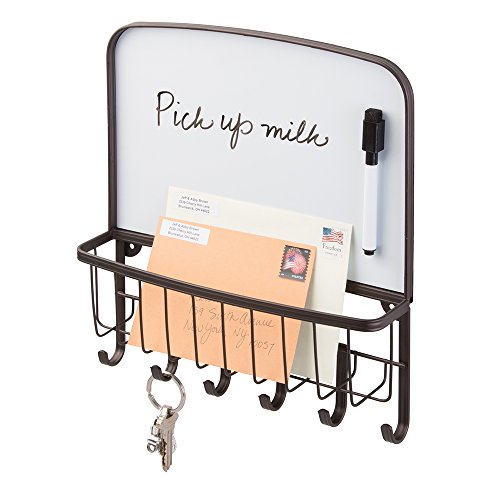 mDesign Mail, Letter Holder, Key Rack Organizer for Office, Entryway, Kitchen with Dry-Erase Board - Wall Mount, Bronze