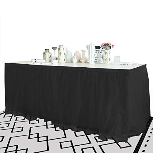 Tulle Tutu Table Skirt, Home Decoration Skirts, Table Fluffy Cloth Skirting, Rectangle or Round for Baby Shower Wedding Birthday Black 6ft