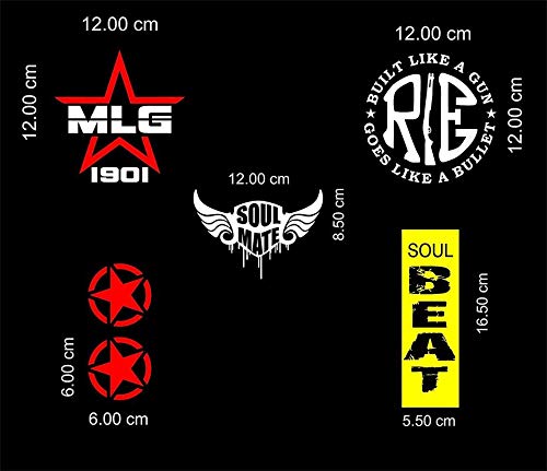 Bike Sticker E3 Customized Combo Kit of Water Resistant Stickers_ 4 Item Included Yellow - White Red Matte - Standard Size for Sides Tank,Battery Cover,Stem,Helmet are110