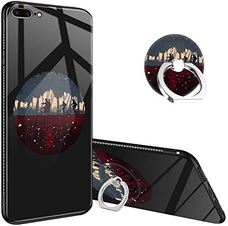 iPhone 8 Plus Case,Stranger Things iPhone 7 Plus Tempered Glass Back Cases with Finger Ring Stand, 360°Rotatable Ring Holder Kickstand Fashoin Soft TPU Bumper Frame Case for iPhone 7/8 Plus