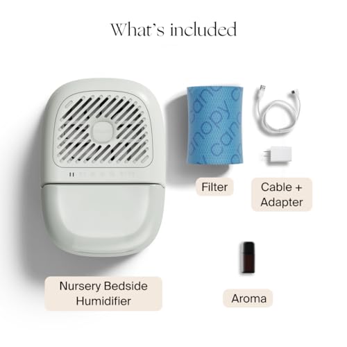 Canopy Nursery Humidifier 2.0, White, 36 HR Run Time, 2.5L Capacity Tank - Sleep Lights, White Noise, Clean Aroma Diffusion - Promote Deep Sleep & Happy Skin - Humidifier, Filter & Aroma Kit