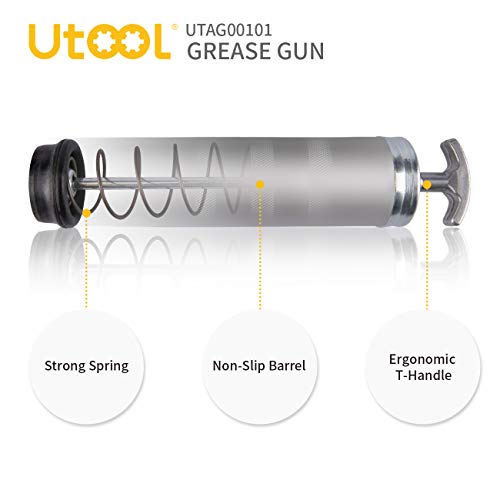 UTOOL Grease Gun Heavy Duty Pistol Grip Grease Gun Set with 7,000 PSI, 14 oz Load, 18 Inch Spring Flex Hose, 2 Working Coupler, 2 Extension Rigid Pipe and 1 Sharp Type Nozzle Included